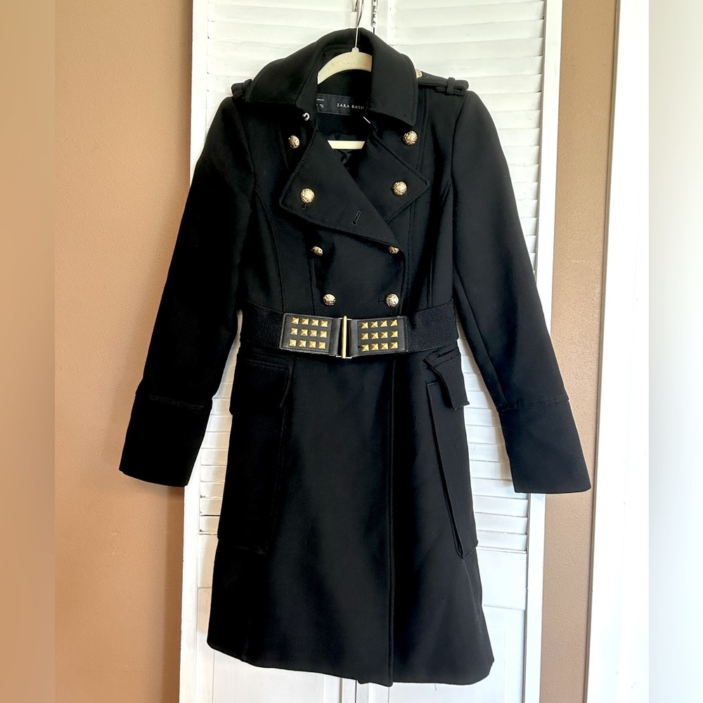 ZARA Peacoat trench Jacket size Small black coat